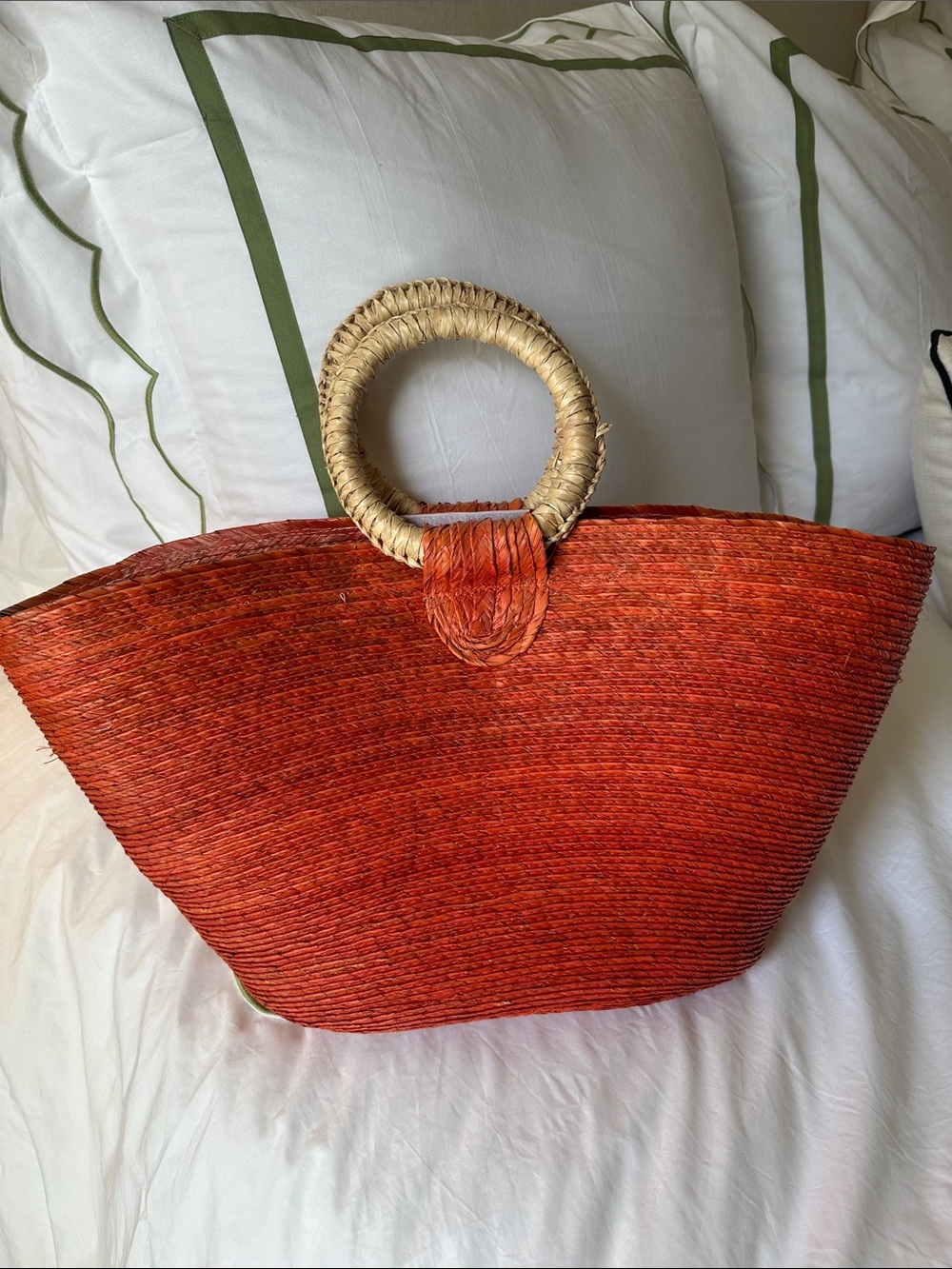 Orange Straw Tote with Daisy Applique - Picture 4 of 4